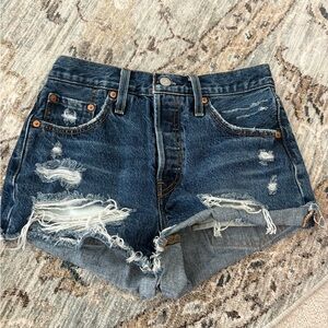 Levi's Dark Blue Distressed Jean Shorts